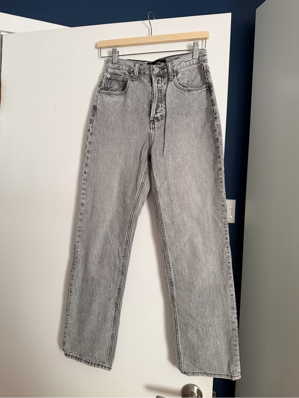 Denim Forum Grey Straight Leg High-Rise Jeans